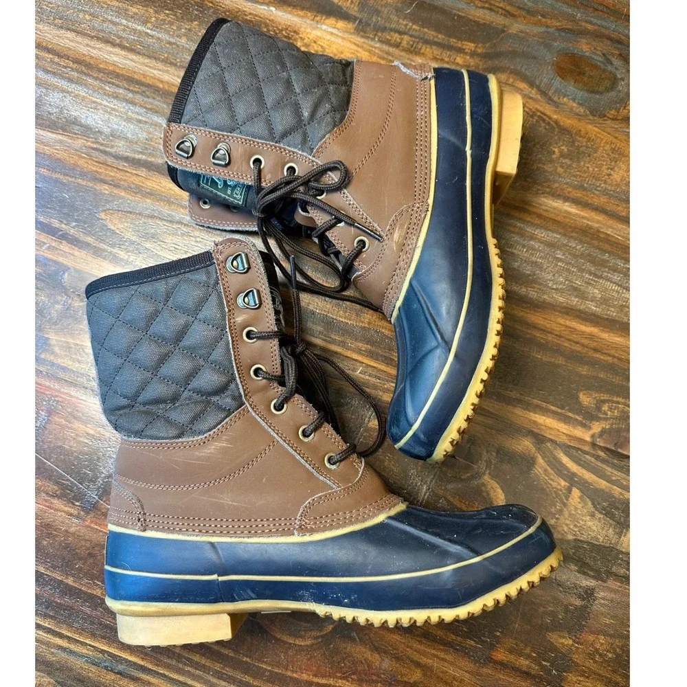 GH Bass Co Superior Mens 8 Duck Boots Navy Brown‎ Leather Fleece GHFM2511-200